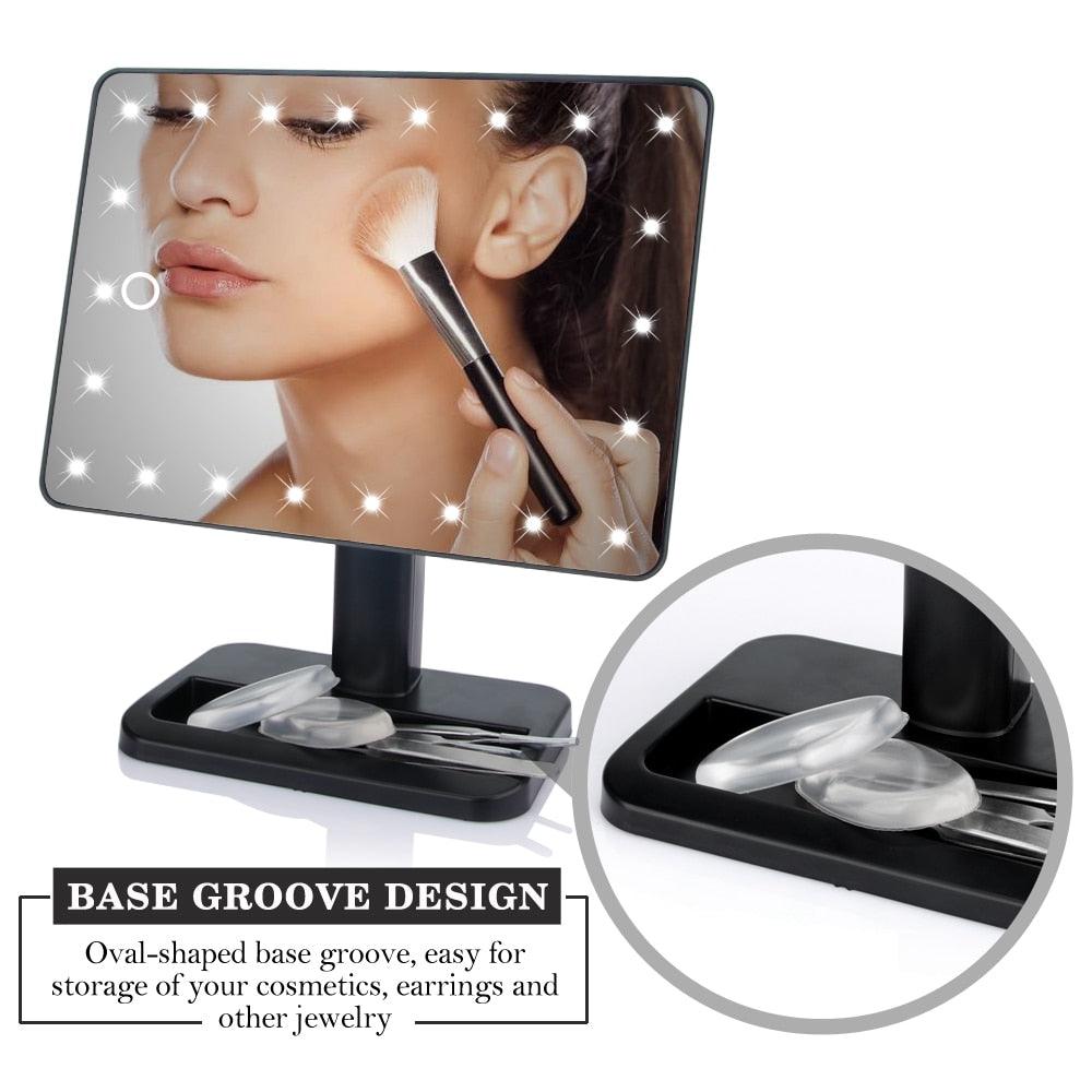 22 LED Lights Touch Screen Makeup Mirror Professional Vanity Mirror Beauty Adjustable Countertop 360 Rotating Desktop Mirror (M5)(1U86)