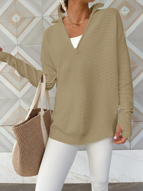 Half Zip Long Sleeve Knit Top - Deals DejaVu