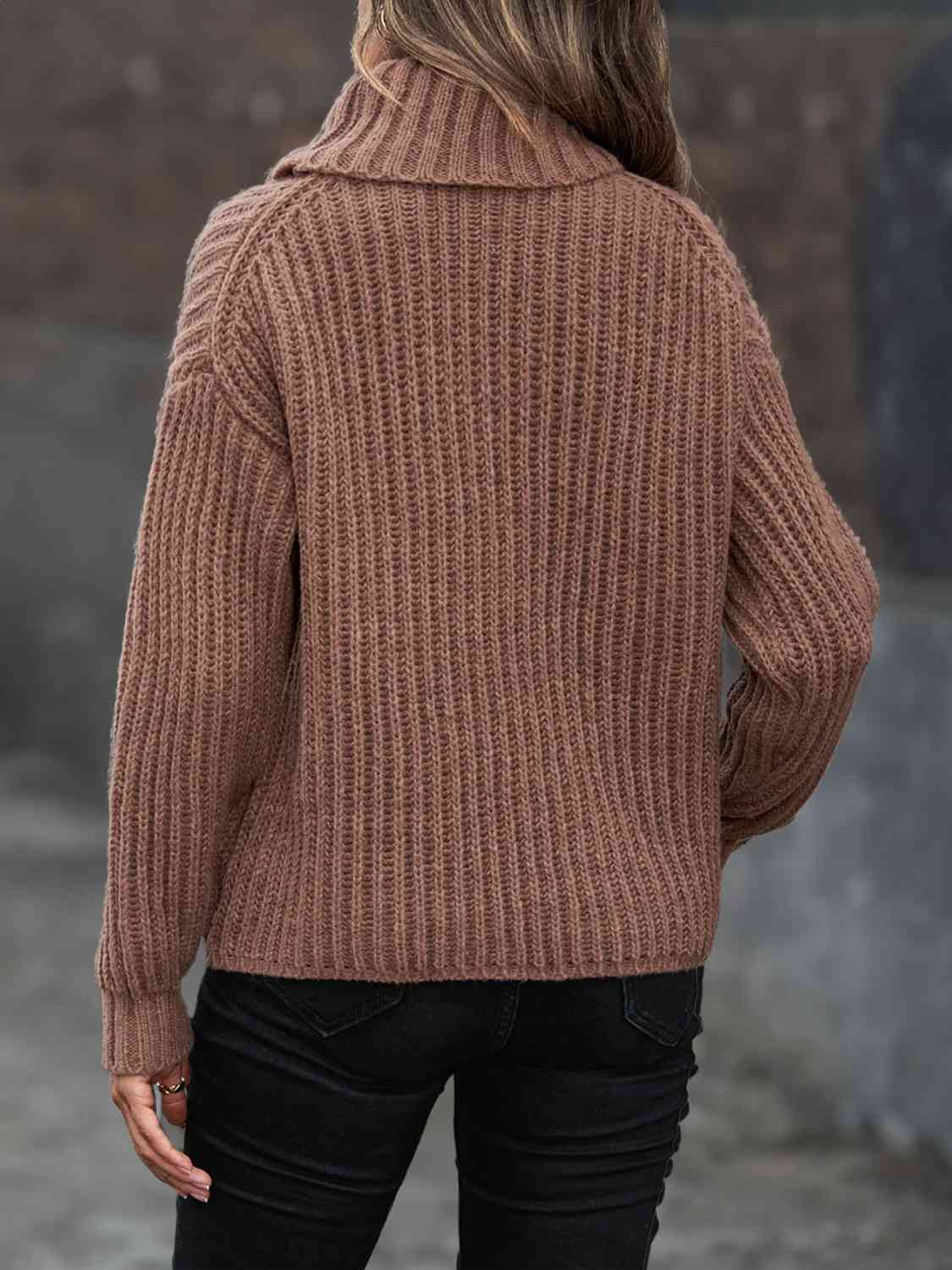 Turtleneck Rib-Knit Sweater - Deals DejaVu