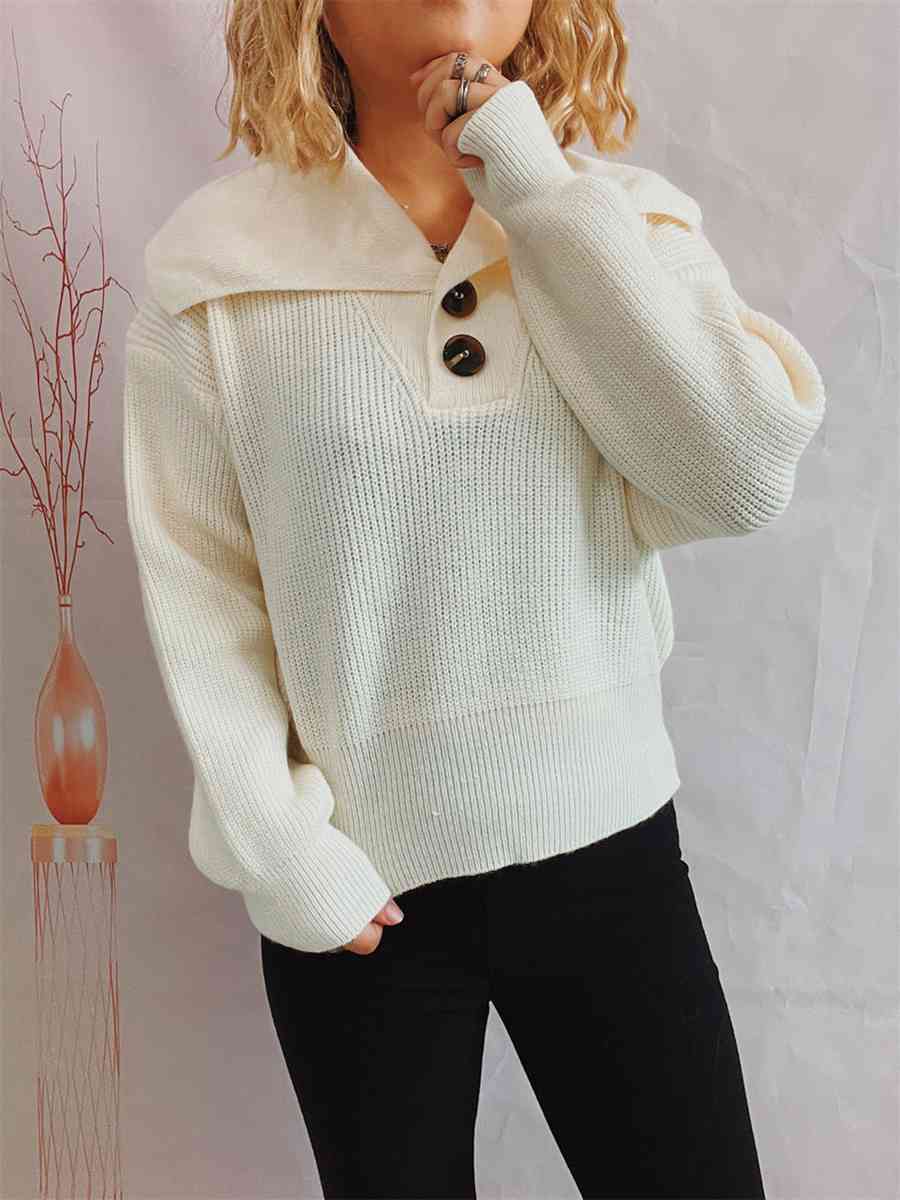 Statement Collar Half Button Sweater - Deals DejaVu