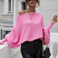 Woven Right Horizontal Ribbing Dolman Sleeve Sweater