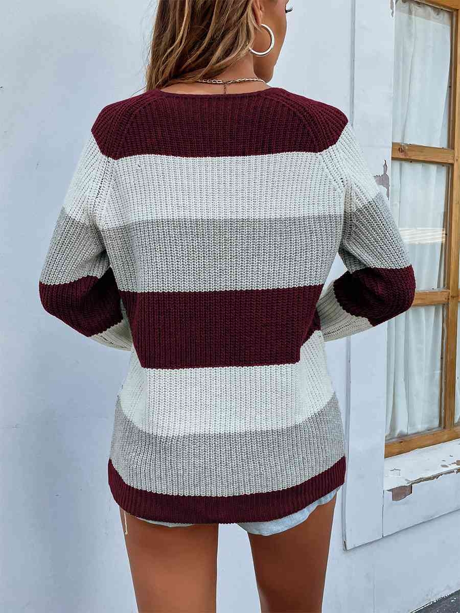 Color Block Rib-Knit Sweater - Deals DejaVu