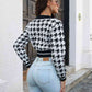 Houndstooth Johnny Collar Cropped Sweater