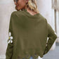 Flower Distressed Ribbed Trim Sweater - Deals DejaVu