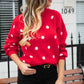 Woven Right Polka Dot Round Neck Dropped Shoulder Sweater