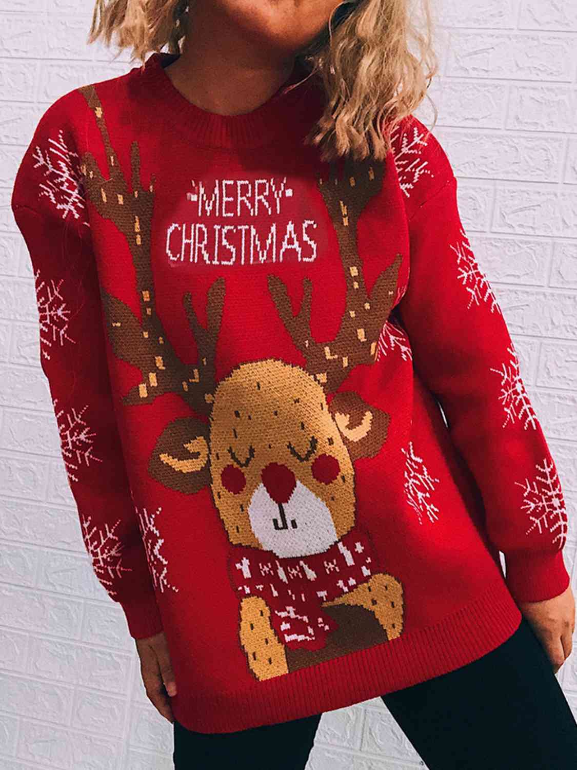 Christmas Element Long Sleeve Sweater - Deals DejaVu