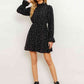 Printed Long Flounce Sleeve Frill Neck Dress (MWBT) T - Deals DejaVu