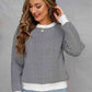 Chevron Ribbed Trim Dropped Shoulder Knit Pullover