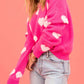 Heart Round Neck Drop Shoulder Sweater
