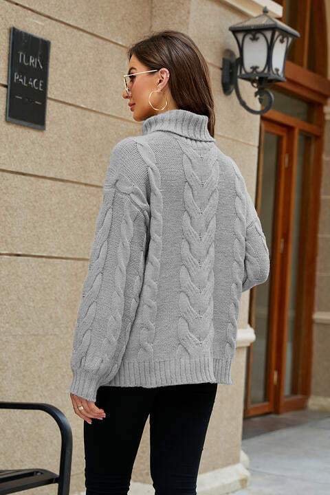 Cable-Knit Turtleneck Sweater - Deals DejaVu