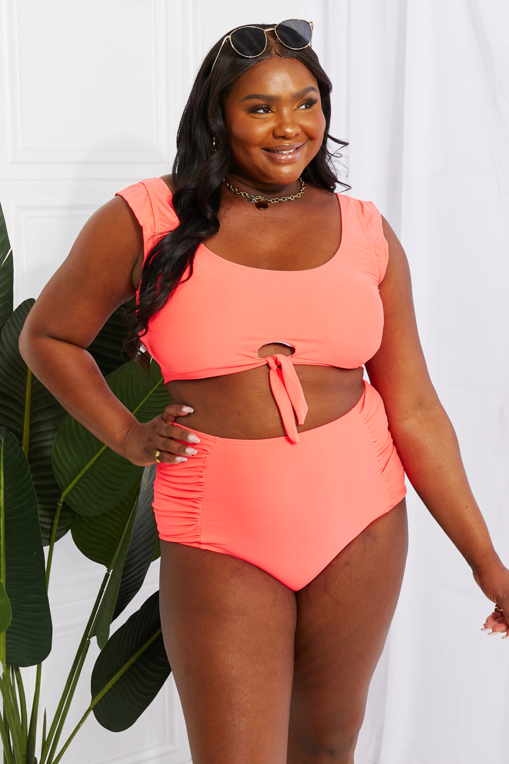 Marina West Swim Sanibel Crop Swim Top and Ruched Bottoms Set in Coral (TB9D) T - Deals DejaVu