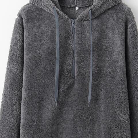 Quarter-Zip Drawstring Teddy Hoodie (BFD) T - Deals DejaVu