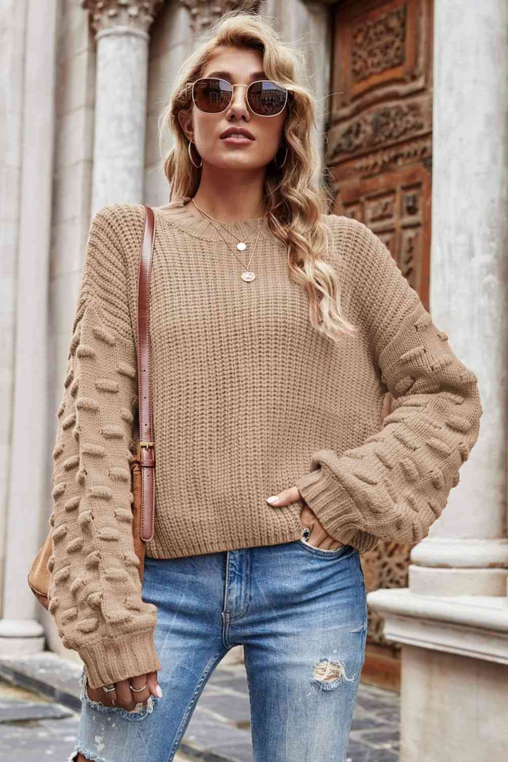 Weekend Style Rib-Knit Dropped Shoulder Sweater - Deals DejaVu