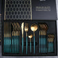 24pcs Gold Tableware Set - Fork Spoon Knife Cutlery Set - Stainless Steel Kitchen Holiday Gift Box (AK6)(1U61)