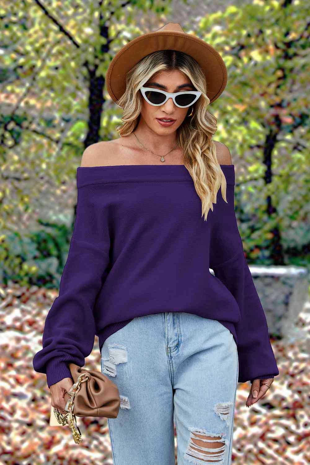 Off-Shoulder Dropped Shoulder Sweater - Deals DejaVu