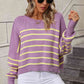 Striped Dropped Shoulder Round Neck Pullover Sweater - Deals DejaVu