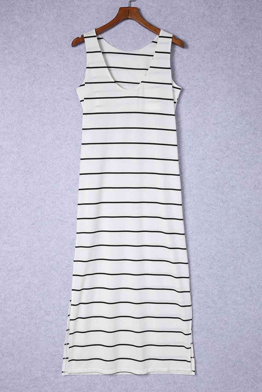 Striped Slit Sleeveless Maxi Dress (BWMT) T - Deals DejaVu