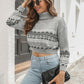 Turtleneck Geometric Long Sleeve Sweater - Deals DejaVu