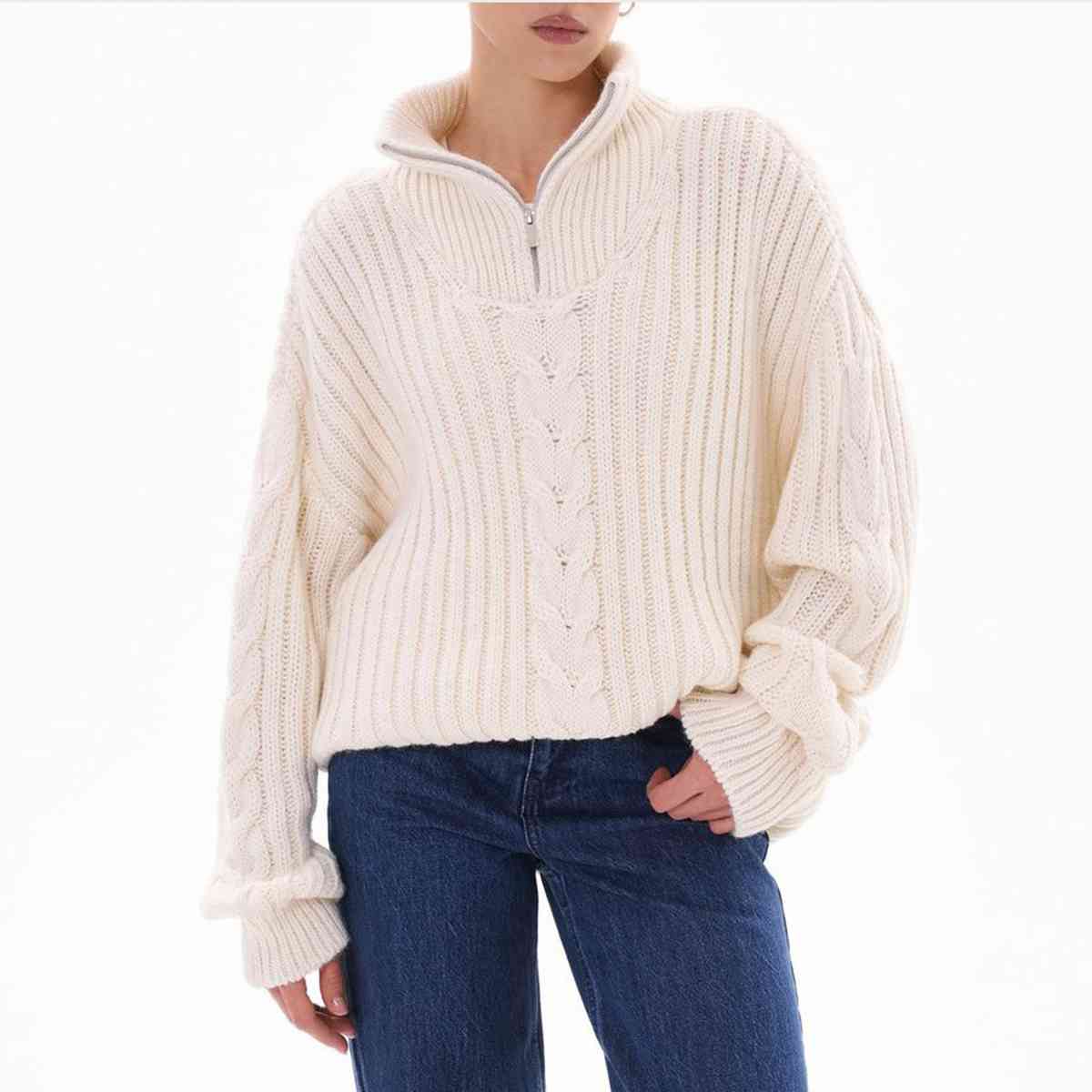 Ribbed Half Zip Long Sleeve Sweater - Deals DejaVu