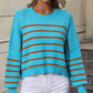 Striped Dropped Shoulder Round Neck Pullover Sweater - Deals DejaVu