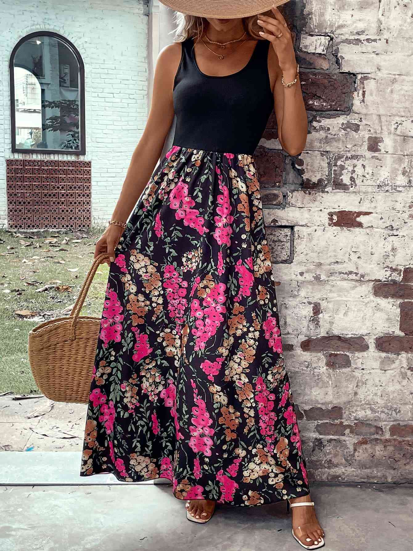 Floral Scoop Neck Sleeveless Maxi Dress (BWMT) T - Deals DejaVu