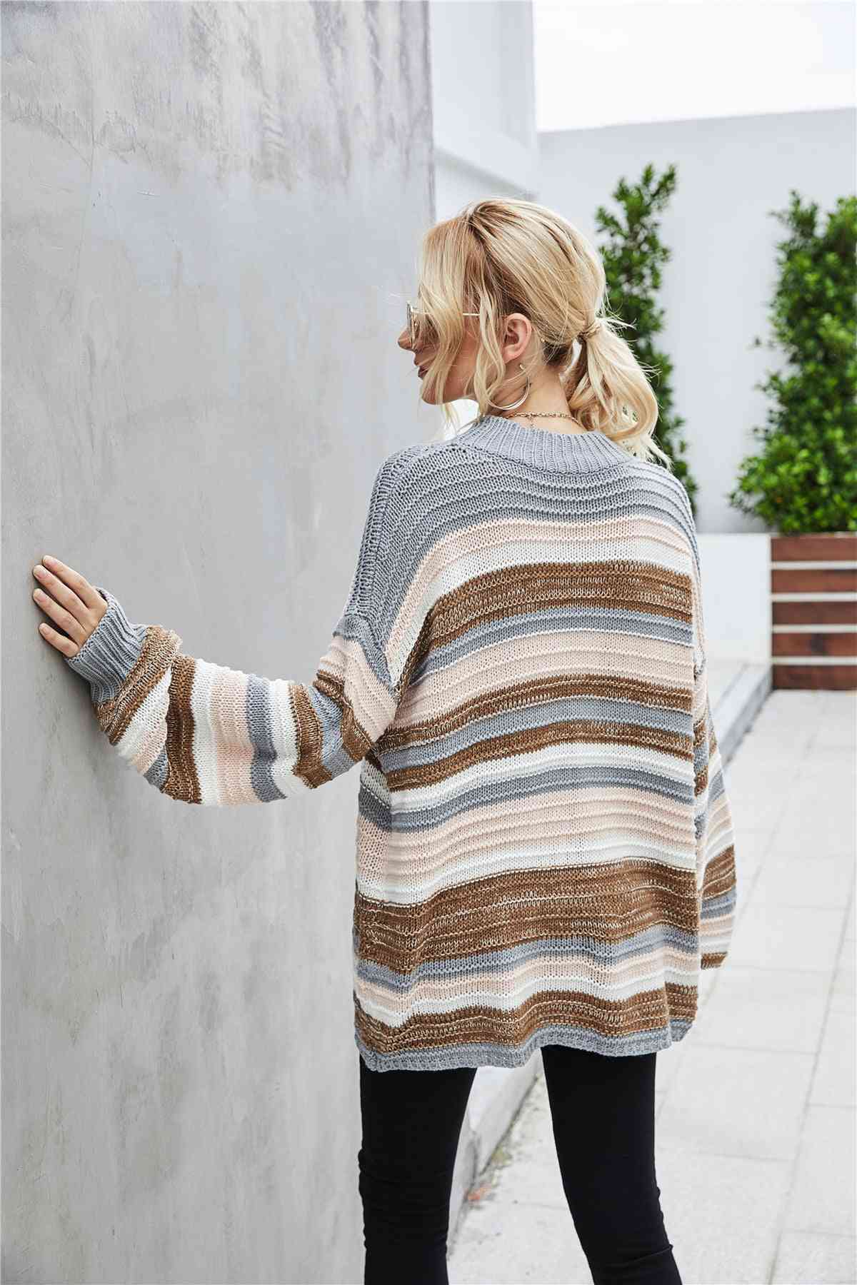 Round Neck Dropped Shoulder Sweater - Deals DejaVu