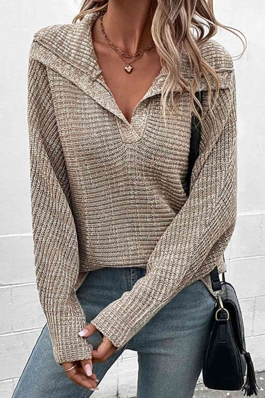 Heathered Horizontal-Ribbing Pullover Sweater - Deals DejaVu