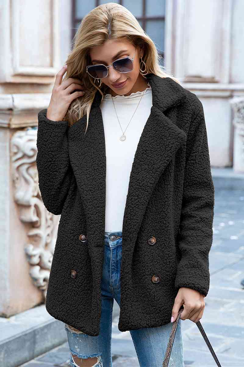 Full Size Lapel Collar Sherpa Coat (BFD) T - Deals DejaVu