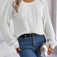 Cable-Knit Round Neck Drop Shoulder Sweater - Deals DejaVu