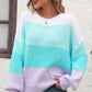 Round Neck Color Block Ribbed Pullover Sweater