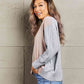 Double Take Color Block V-Neck Ribbed Trim Sweater