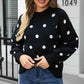 Woven Right Polka Dot Round Neck Dropped Shoulder Sweater