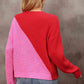 Two-Tone Round Neck Dropped Shoulder Sweater - Deals DejaVu