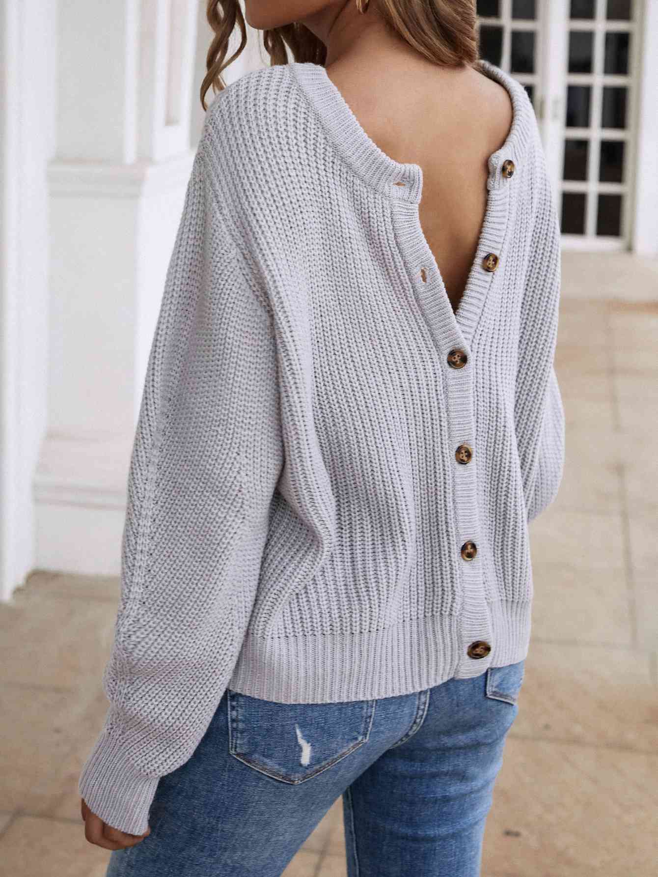 Double Take Button Down Rib-Knit Reversible Sweater - Deals DejaVu