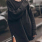 Openwork Round Neck Long Sleeve Slit Sweater
