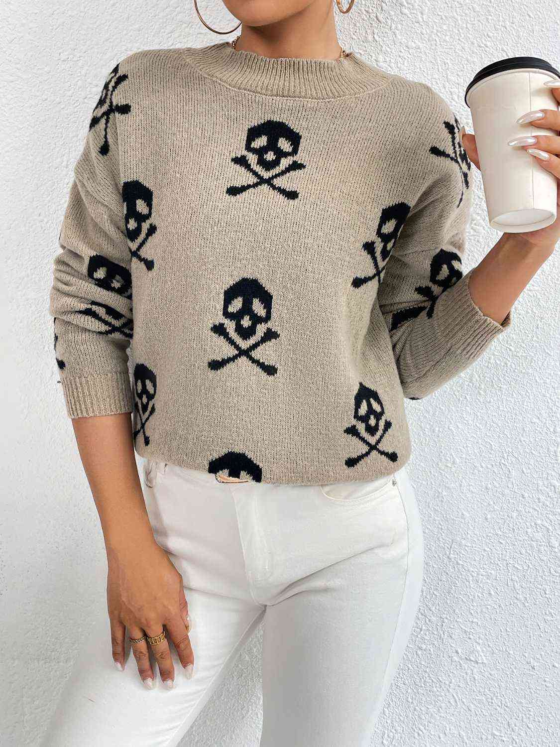 Patterned Drop Shoulder Sweater - Deals DejaVu