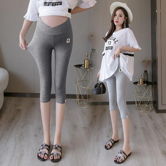 Super Cute Summer Thin Cotton Modal Maternity Legging - Low Waist Belly - Short Clothes for Pregnant Women - Pregnancy Capris (F6)(2Z7)