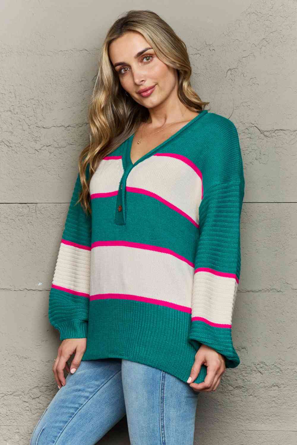 Striped Dropped Shoulder Side Slit Sweater - Deals DejaVu