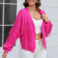 Double Take Fringe Trim Open Front Cardigan