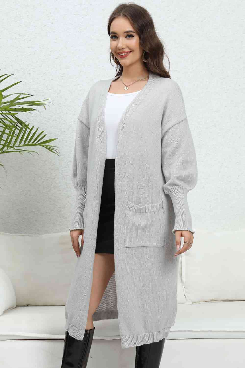 Open Front Dropped Shoulder Cardigan - Deals DejaVu