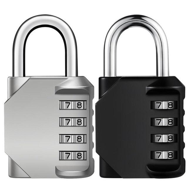 2Pcs/set Heavy Duty 4 Dial Digit Combination Lock - Weatherproof Security Padlock -Safely Code Lock Black Sliver (LT6)