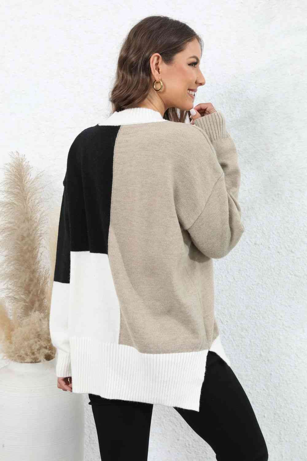 Color Block Crewneck Drop Shoulder Sweater - Deals DejaVu