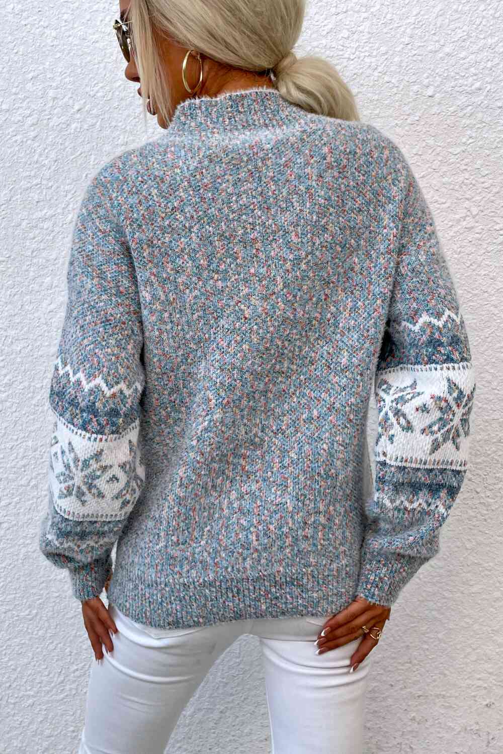 Snowflake Pattern Mock Neck Sweater - Deals DejaVu