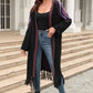 Double Take Geometric Fringe Hem Open Front Duster Cardigan