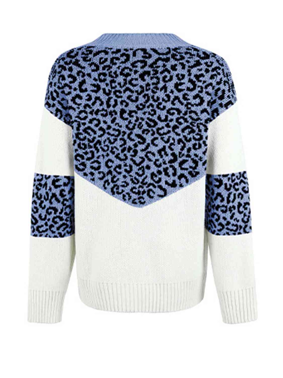 Leopard V-Neck Dropped Shoulder Sweater - Deals DejaVu