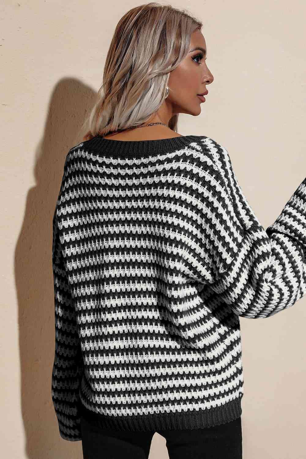 Striped Dropped Shoulder Sweater - Deals DejaVu