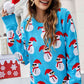 Christmas Snowman Ribbed Trim Round Neck Sweater