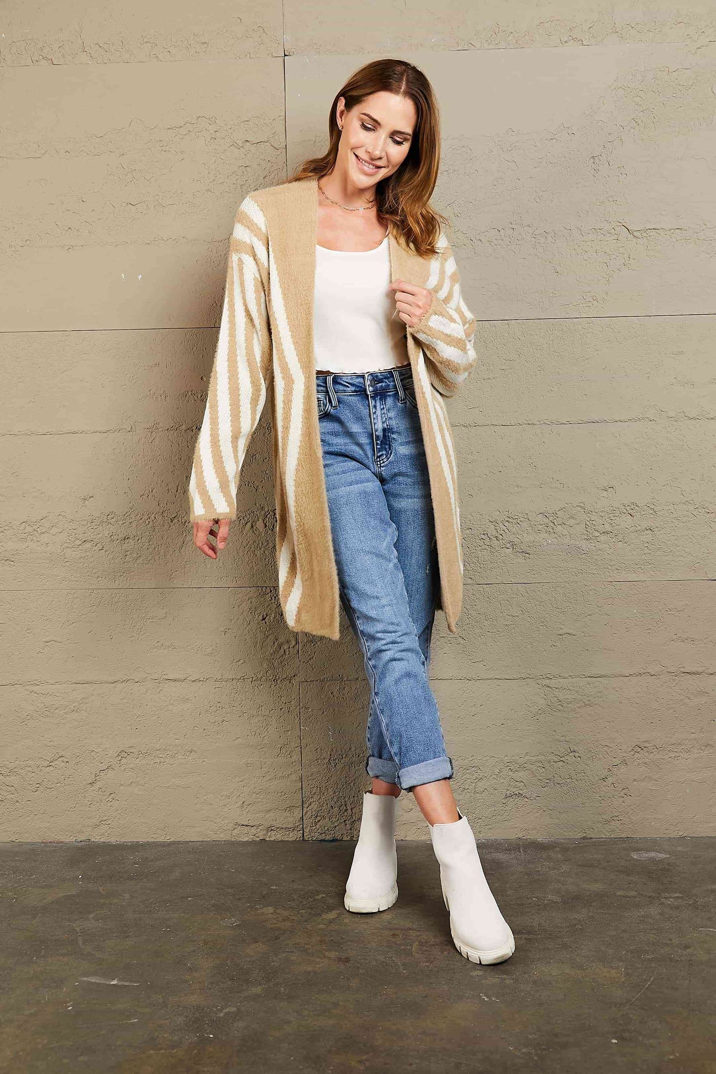 Woven Right Two-Tone Open Front Fuzzy Longline Cardigan - Deals DejaVu