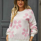Floral Print Round Neck Dropped Shoulder Pullover Sweater