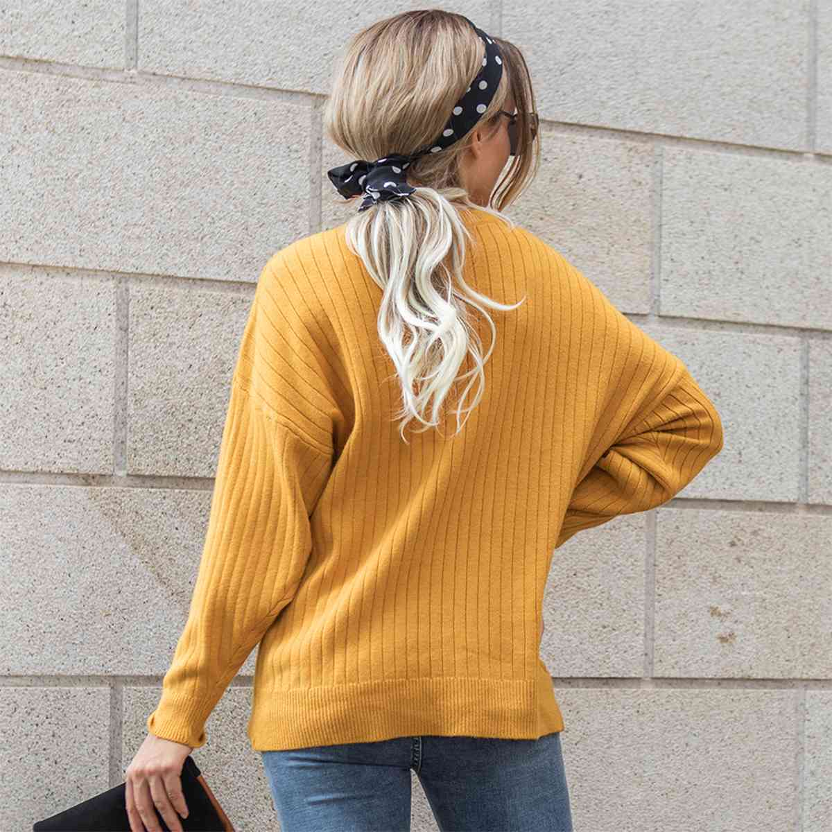 Round Neck Dropped Shoulder Sweater - Deals DejaVu